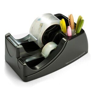 Heavy Duty Tape Dispenser 2-in-1 Black Desk Organizer
